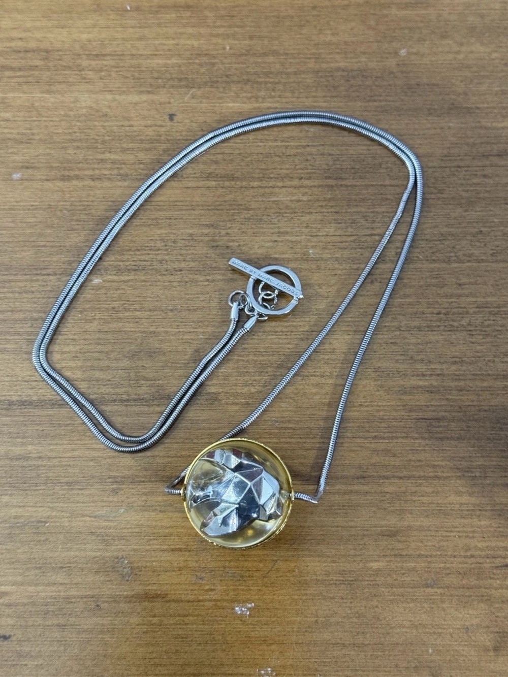 Marc Jacobs Two Tone Silver Gold Crystal Pendant Necklace Mixed Metal Chain